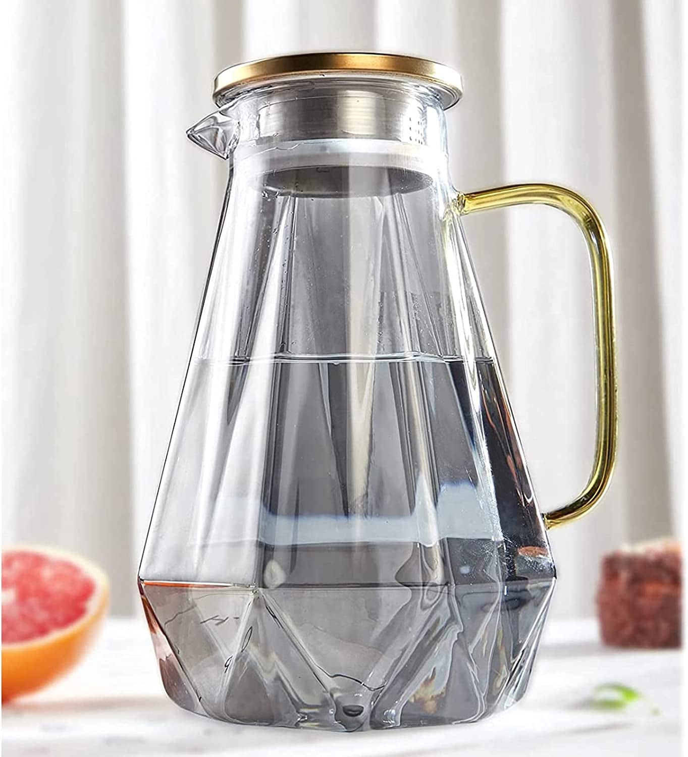 Black Diamond Glass Pitcher with Lid [68 Oz], Elegant Design Water Pitcher with Handle, Decoration for Room, High Durability Water Glass Carafe for Ice Tea Maker, Beverage, Hot/Cold Coffee