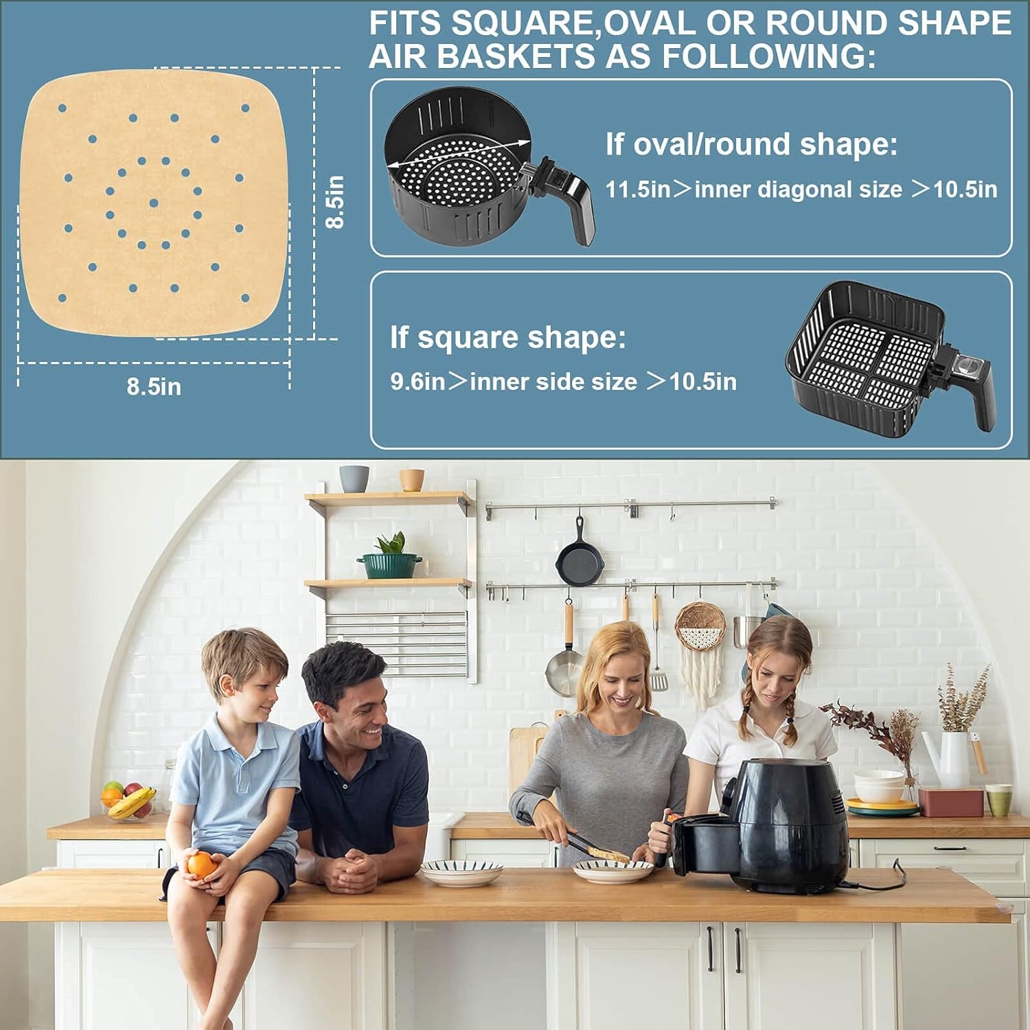 Air Fryer Parchment Paper, Air Fryer Liners, 200Pcs 8.5 Inch, Air Fryer Accessories, Perforated Parchment Paper for Air Fryer, No Burn, Easy Cleanup