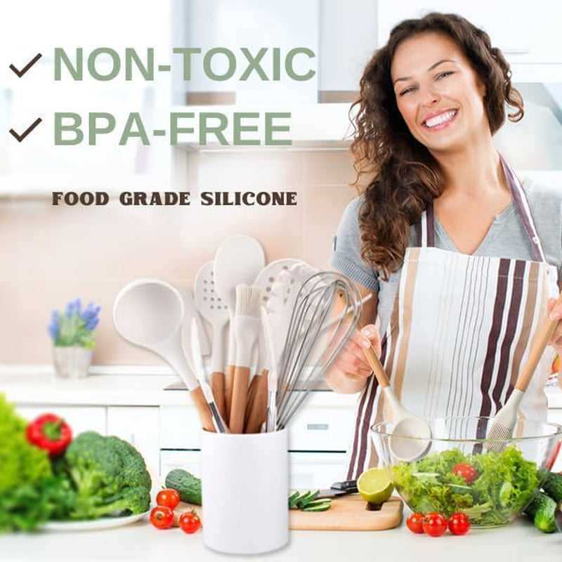 Silicone Cooking Utensils Set White–11Pcs Silicone Spatula Sets for Cooking | Kitchenware Set, Bpa-Free Kitchen Utensils Set, White Spatula Set | Non Toxic Cooking Utensils Set with Utensil Holder