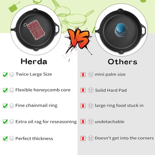 316L Cast Iron Scrubber Cleaner, Large Cast Iron Chain Mail Scrubber - Chainmail Scrubber Sponge - Metal Skillet Scrubbing, Wok, Dutch Oven Cleaning Kit